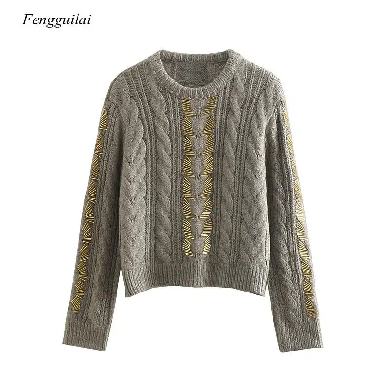 2021 Autumn Winter New Pullover Lazy Style Fashion Sweet Sweater Metal Decorative Street Wear