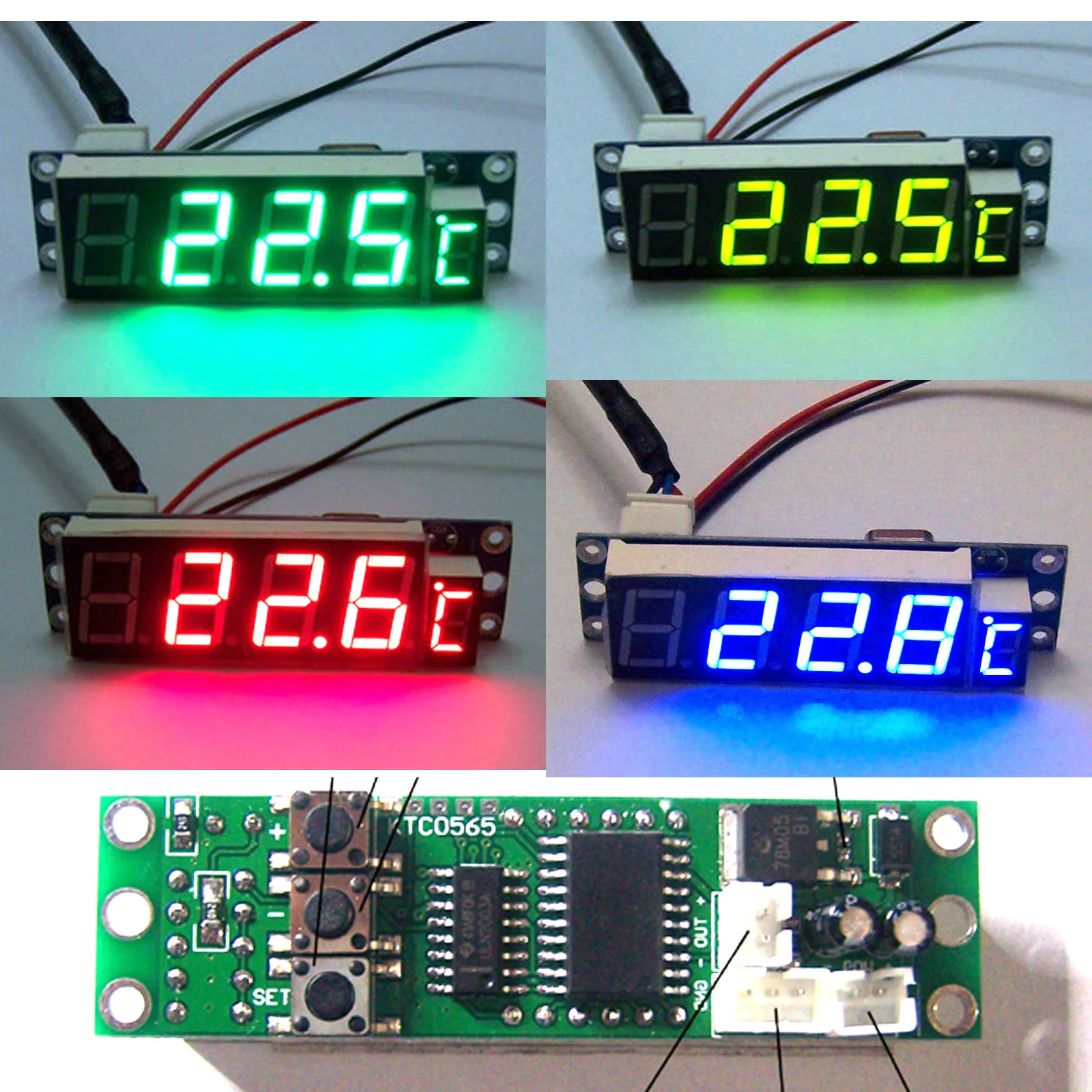 DS18B20 LED Digital Thermometer Module -50C to +125C temperature thermostat Photosensitive control sensor refrigeration, heating