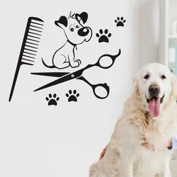 Pet Shop Vinyl Wall Decal Pet Grooming Salon Dog Scissors Shop Comb Mural Art Wall Sticker Pet Salon Room Decoration