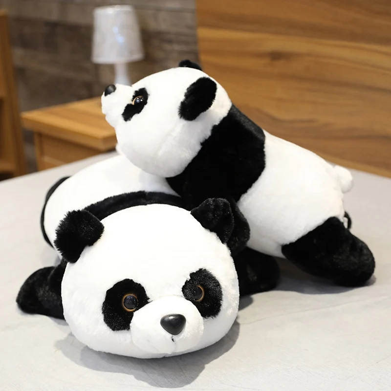 

Lovely 50cm-90cm Lifelike Rabbit Hair Lying Panda Plush Toys Soft Cartoon Animal Black and White Stuffed Doll Sleeping Pillow