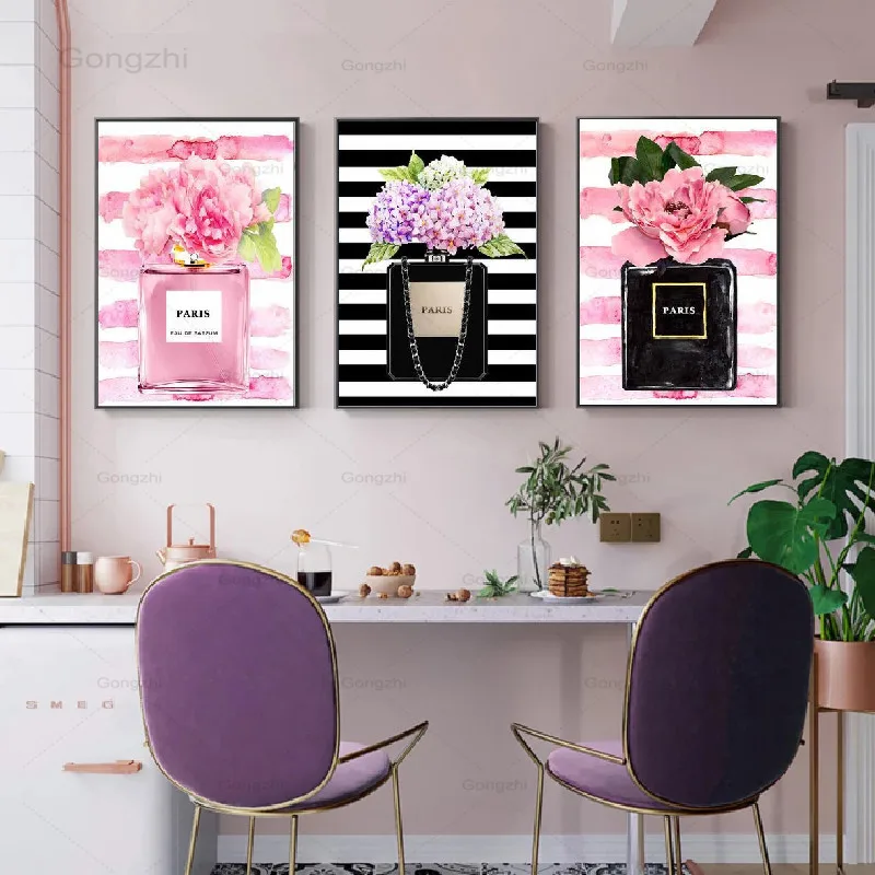 

Perfume With Flower Nordic Posters Fashion Coco Canvas Painting And Prints Modern Wall Art Pictures For Living Room Home Decor