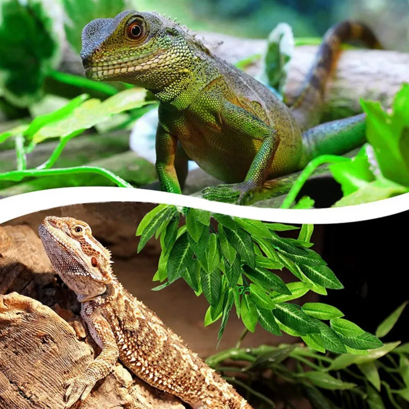 1/3/4pcs Reptile Plants 30cm Fake Leaves Habitat Decoration Terrarium Rattan for Geckos Lizards Reptile Habitat Decor Supplies