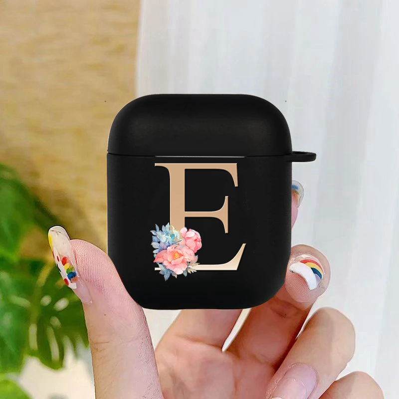 Flower Letter A Z Headphone Case For Apple AirPods 1 2 Shockproof Soft Silicone Protection Wireless Air Pods Earphone Box Cover