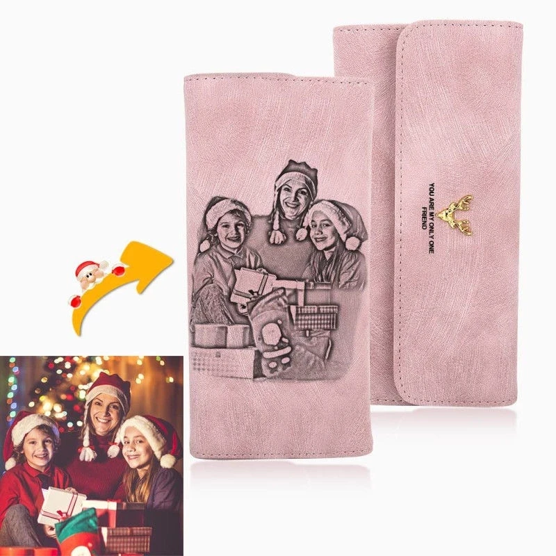 Custom Picture Carved Pink Wallet Christmas Gift Purse Custom Wallet Ladies Long Lantern Wallet