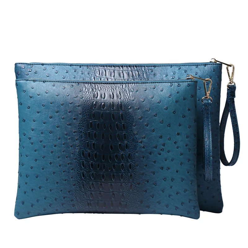 Luxury Fashion New Arrival Leather Clutch Crocodile Ostrich Lady Wrist Bag Laptop Bag for Women