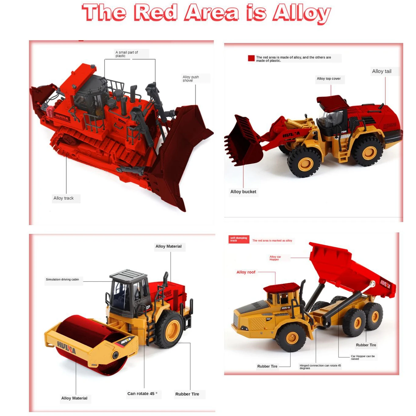 HUINA Truck Toy Diecast Model Alloy vehicle Car Die-Cast Excavator Bulldozer Wheel Loader Excavator kids toy Christmas gift