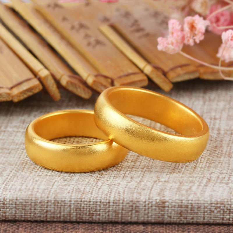 1pcs 999 24K Yellow Gold Ring For Women Real Gold Matte Surface Lucky Female Love Wedding Gold Ring US 6-8.5