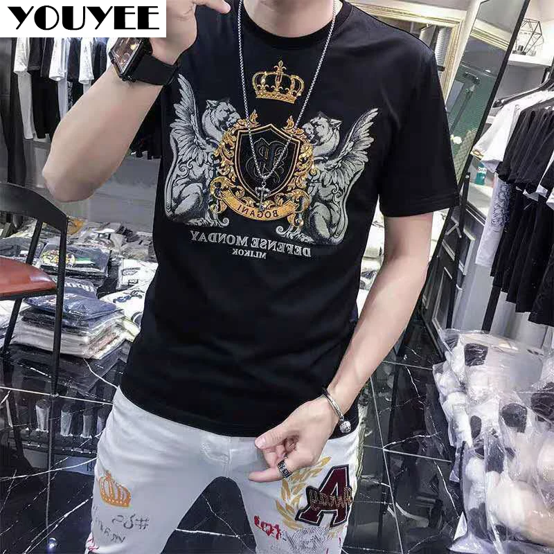 Hot Men T-shirt 2021 Summer Crown Embroidered Short Sleeve Tee Shirt Men\'s Fashion Casual Cotton Streetwear O Neck Tops Male