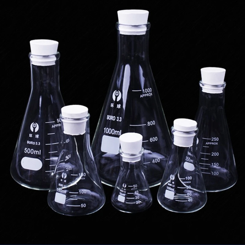 1 PC Erlenmeyer Borosilicate Glass Flask Narrow Neck Conical Triangular Flask Laboratory Chemical Equipment 50 Ml To 1000ml