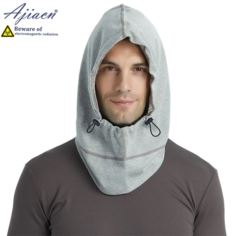 Anti-radiation 100% silver fiber knitted lining hood cap protect brain and thyroid electromagnetic radiation shielding hood cap