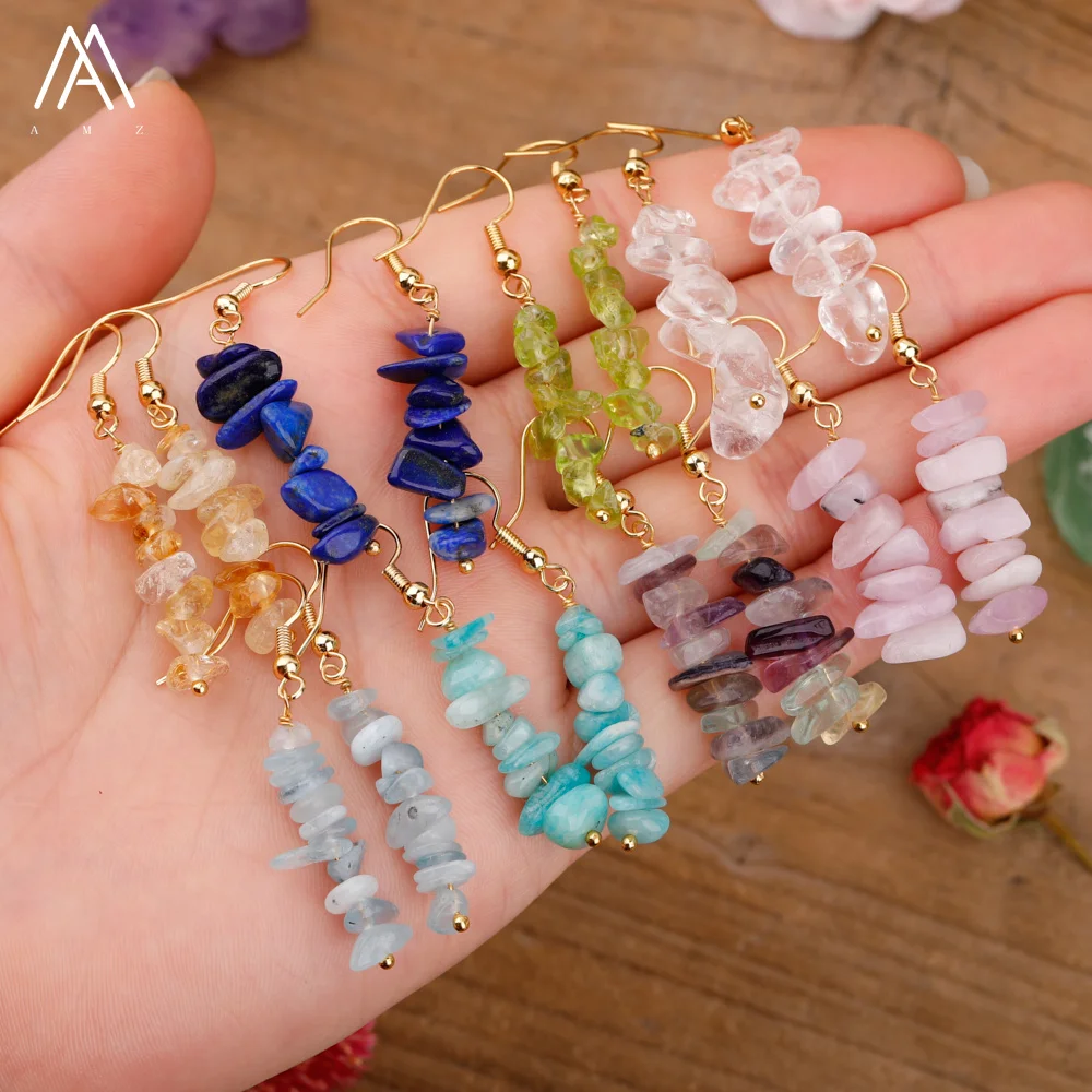 Fashion Women Chip Stone Earring Jewelry Crystal Dangle Earrings Natural Citrines Quartz Gravel Charm Hook Earring Birthday Gift