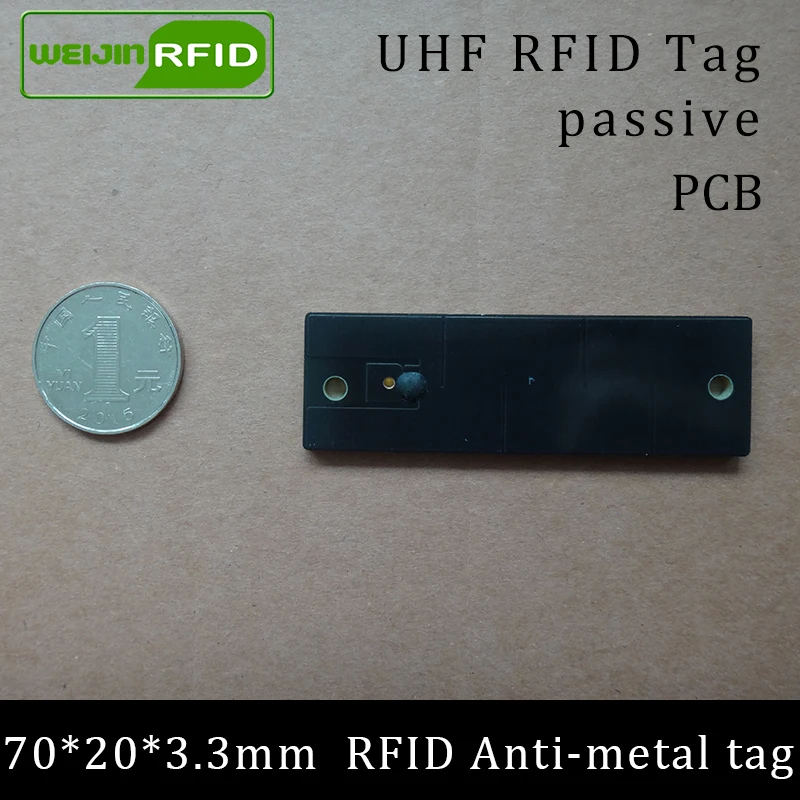 

UHF RFID Анти-металлическая бирка 915 МГц 868 МГц impinj NXP EPCC1G2 6C 70*20*3,3 мм Дальность считывания PCB смарт-карта пассивные RFID-бирки