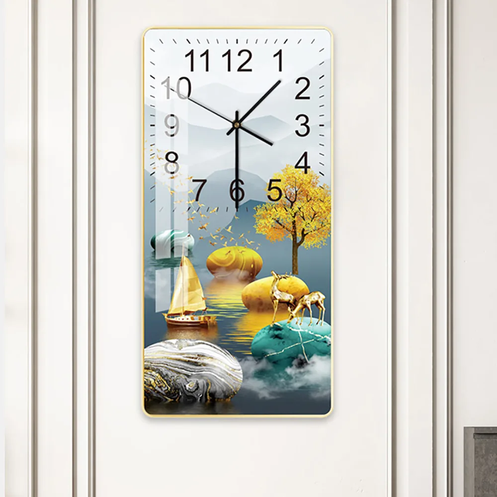 European Style Silent Crystal Porcelain Wall Clock Living Room Study Rectangular Home Wall Clock