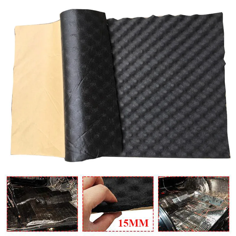 Car Sound Deadening Mat 50X200cm Engine Foam Cotton Sticker Noise Dampening Insulation 15mm Thick