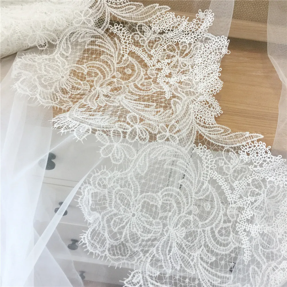 Quality Bridal Gown Lace Trim , Double Eyelash Crochet Wedding Trim in Ivory, Scalloped Trim DIY 27cm Wide