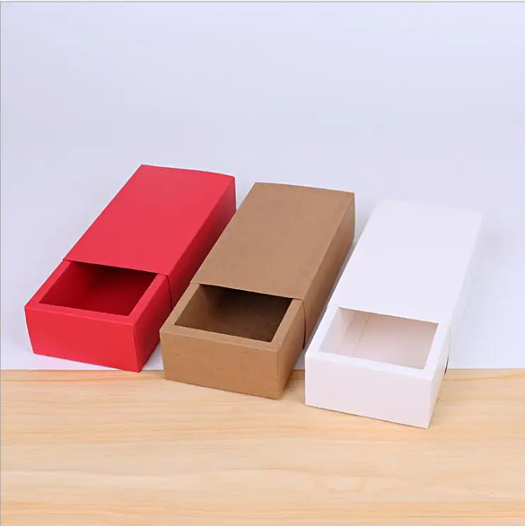 20pcs/lot Red Transparent PVC Box Kraft Paper Drawer Box Tea Cookies Candy Packaging Carton Folding Black Gift Box