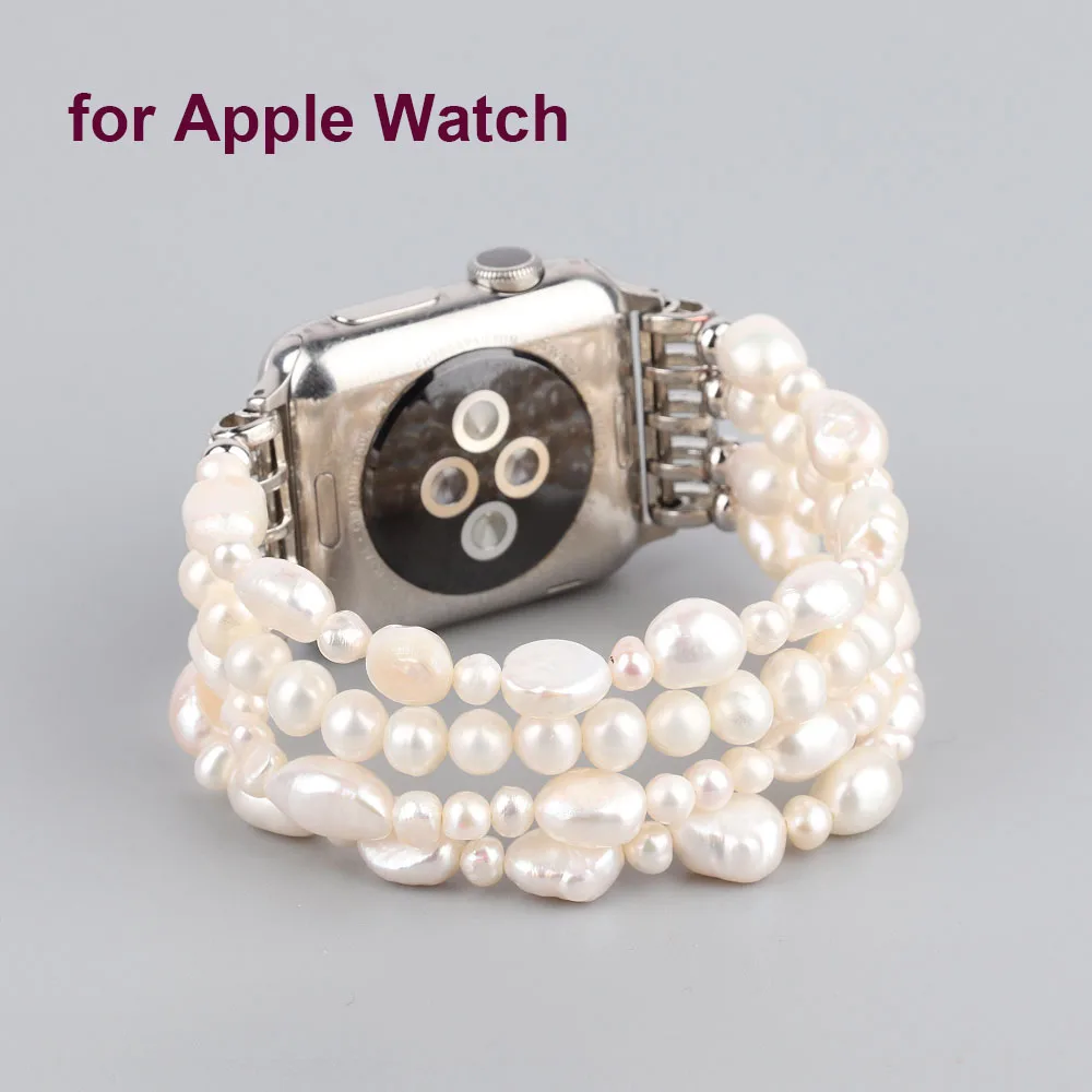 True Pearl Watch Bracelet for Apple Watch 8 Band Natural Beaded iWatch 7 SE Watchband Women Elastic Replacement 41mm 45mm 44mm