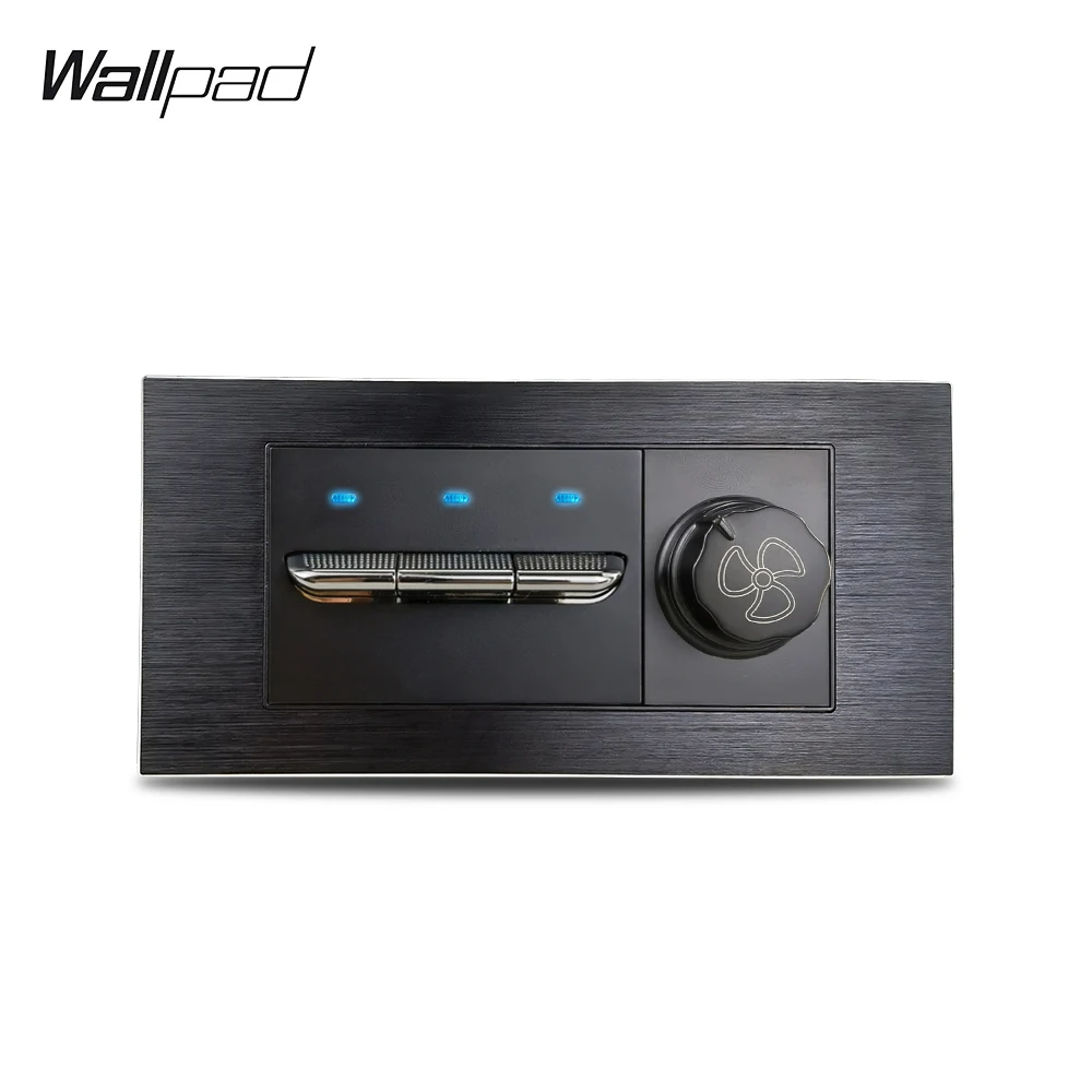 Immagine 3: 153*75mm 3 Gang attiva/disattiva pulsante e interruttore ventola L3 interruttore a pulsante in alluminio nero con indicatore LED e interruttore di controllo della velocità della ventola