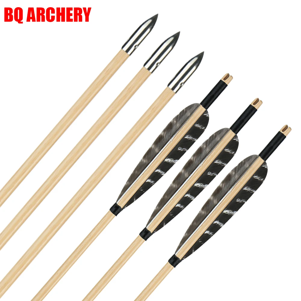 

Cedar Wood Arrows with Turkey Feather, Traditional Bows for Archery Shooting Hunting, 25-50lbs, 12Pcs
