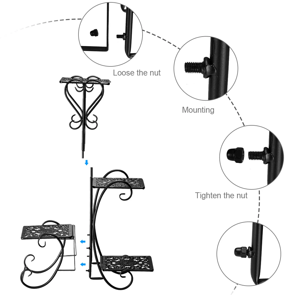 Artisasset One Set Black Paint 32.3 Inches High 4 Square Patterned Potted Plants Stand Flower Rack[US-Stock]