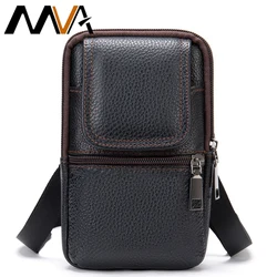 MVA Men Shoulder Messenger Crossbody Bag To Belt Man Fanny Casual Men's Waist Bags Leather Small Phone Pouch Cigarette Case 7488