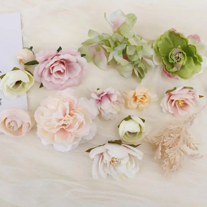 1Bag European Artificial Flower Head For Home Decor Wedding Flower Wall Decoration DIY Hair Accessories Corsage Craft Kit Floral