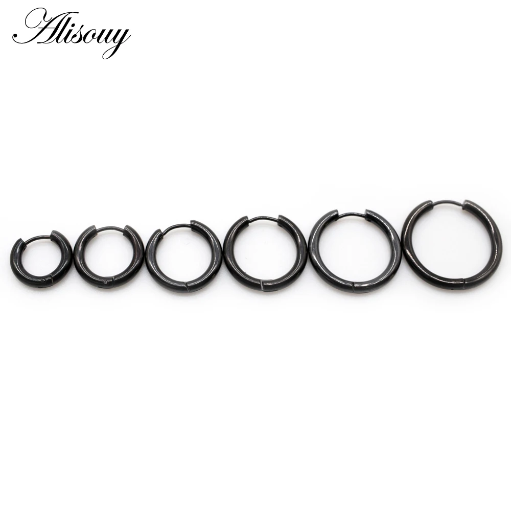 Alisouy 2pcs 3mm Thick Stainless Steel Hoop Earrings For Men Women Blue Black Gold Color Round Circle Unisex Piercing Jewelry