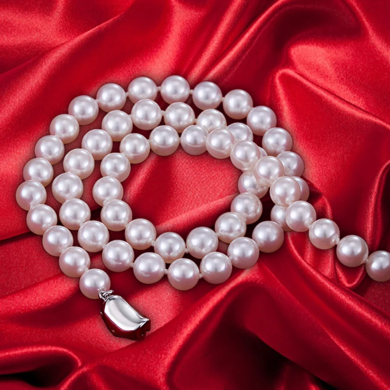 Fine JEWELRY natural white 9-10MM freshwater pearl necklace genuine pearl send mom 925 silver clasp