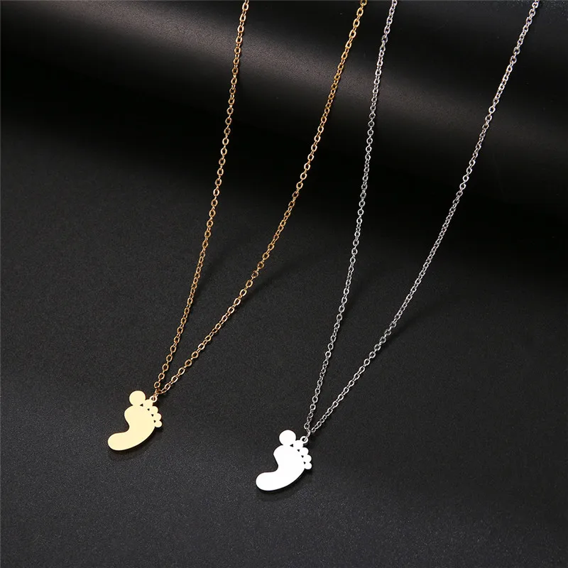 European And American Jewelry Small Cute Foot Necklace Lady Stainless Steel Doll Pendant