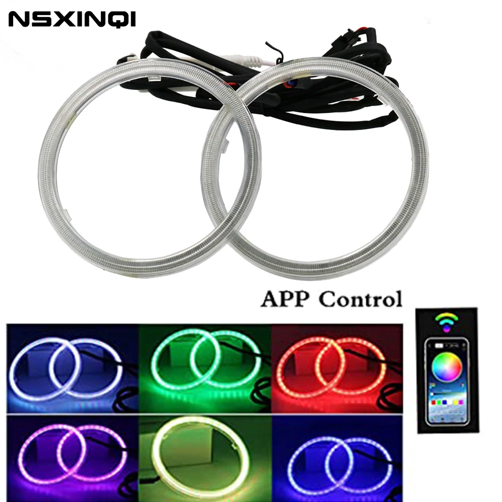 

1Set RGB Car Angel Eyes Halo Rings Phone iOS Android App Control Led COB Light Circle Ring Headlight Lamp Light with Housing