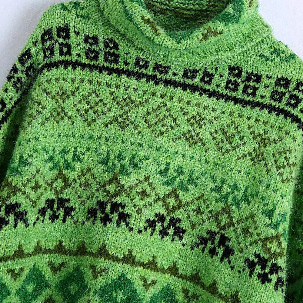 Klacwaya maglione dolcevita da donna Pullover abbigliamento invernale donna maglione a maniche lunghe verde Vintage maglione Oversize da donna