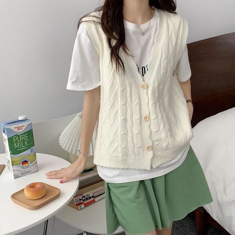 Sweater Vests Women New Wave Sweet V-neck Gentle Females All-match Korean Style Streetwear Fashion Outwear Kawaii Solid Sweaters