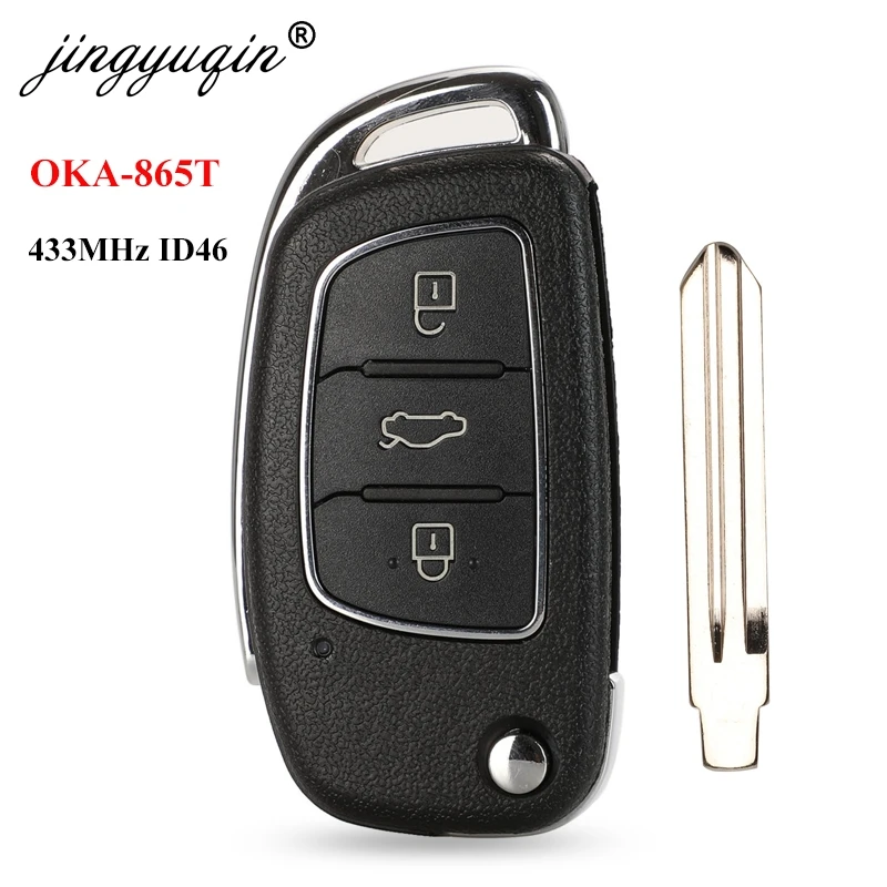 

jingyuqin 433MHz ID46 OKA-865T Key Remote Fob for Hyundai Elantra 2014 2015 2016 Flip Remote Control Car Keys 3 Button Control