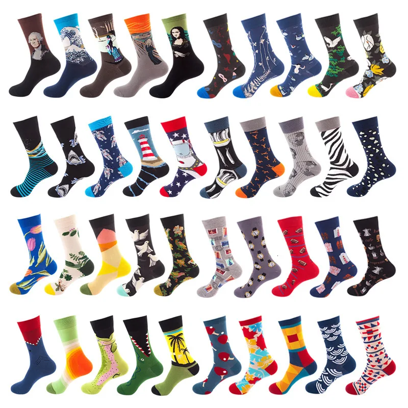 men socks cotton funny socks for man women novelty casual dressing color happy crew socks for happy wedding accessories gift