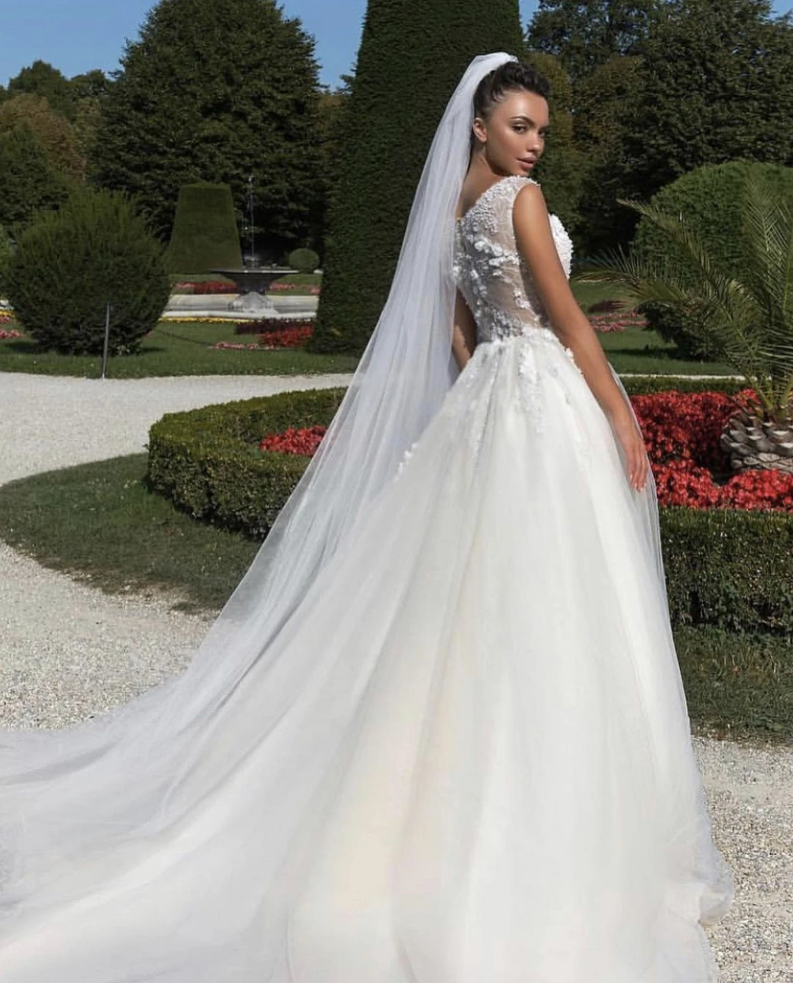 Vestido de casamento a linha o-pescoço tanque renda apliques contas até o chão trem varredura lindo vestido de noiva feito sob encomenda novas chegadas