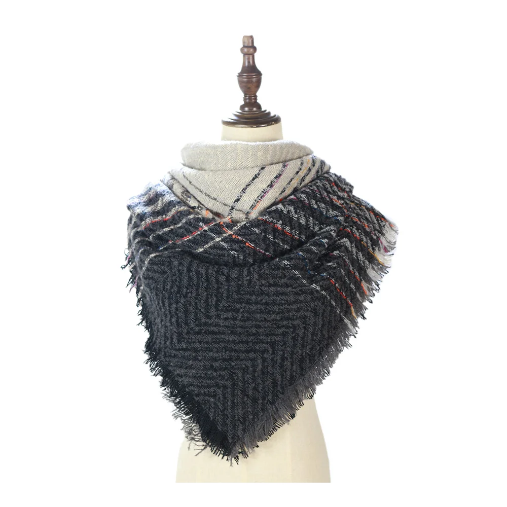 Bufanda triangular Poncho de felpa a cuadros para mujer, chales, capas, envolturas, ropa de invierno para el cuello, 120 g/pc rsi
