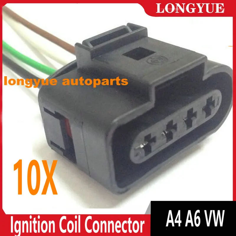 Longyue 10pcs Ignition Coil Connector Repair Kit Case For A4 A6 VW Harness Plug Wiring NEW 15cm wire