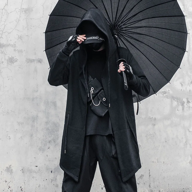 11 BYBB'S معطف أسود داكن بقلنسوة سترة واقية للرجال لخريف 2025 سترة بأكمام طويلة ملابس خروج خارجية