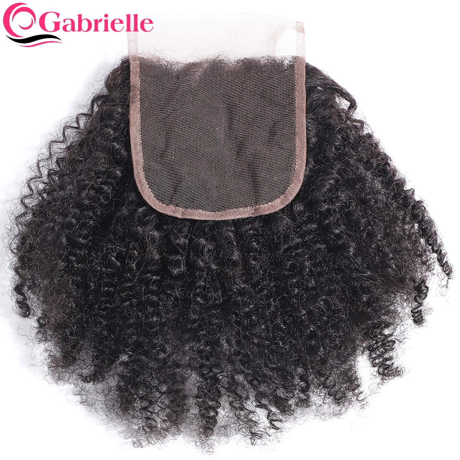 Afro Kinky Curly Closure Swiss Lace Brazilian Human Hair 4x4 Lace Closures Only 8-18 Inch Remy Hair Natural Color Gabrielle