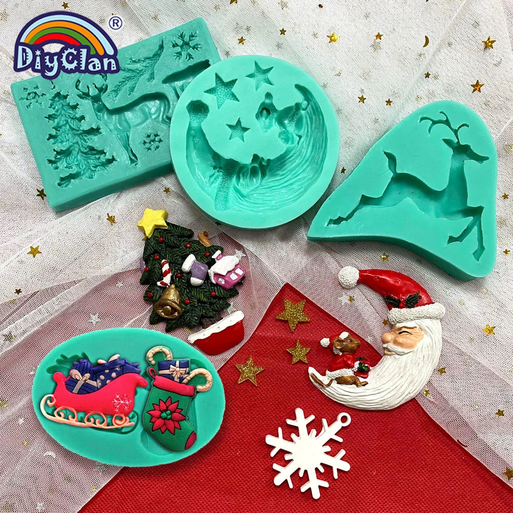 Christmas Series 15 Model Fondant Silicone Mold Cake Decorating Tools Chocolate Biscuit Dessert Sugar Crafts Baking Mould