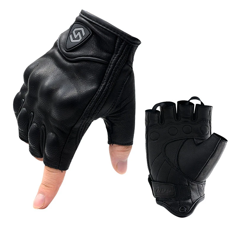 

MotoLovee Sheepskin Summer Half Finger Men's Motorcycle Gloves Motorbike Black Cool Protective Gear Touch Screen Tactical Glove