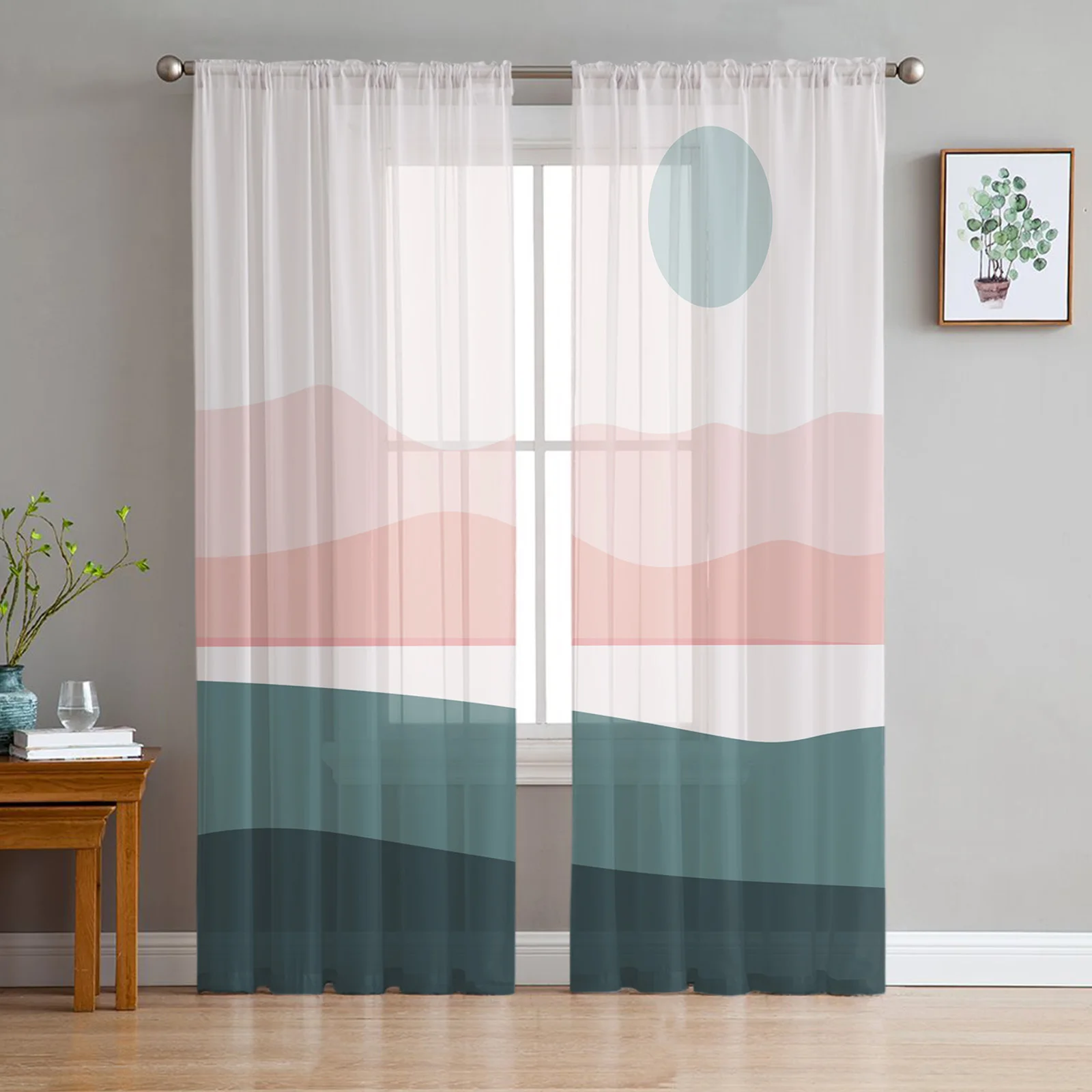 

Scenic Mountain Peak Sunset Art Sheer Curtains for Living Room Modern Voile Curtain Bedroom Tulle Curtains Window Drapes Decor