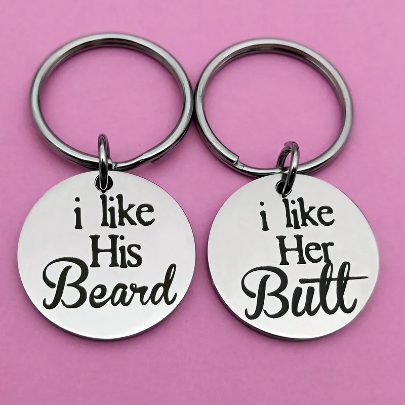 I Like Her Butt Keyring I Like His Beard Lovers Keychains Couple Keyring for Girlfriend Boyfriend