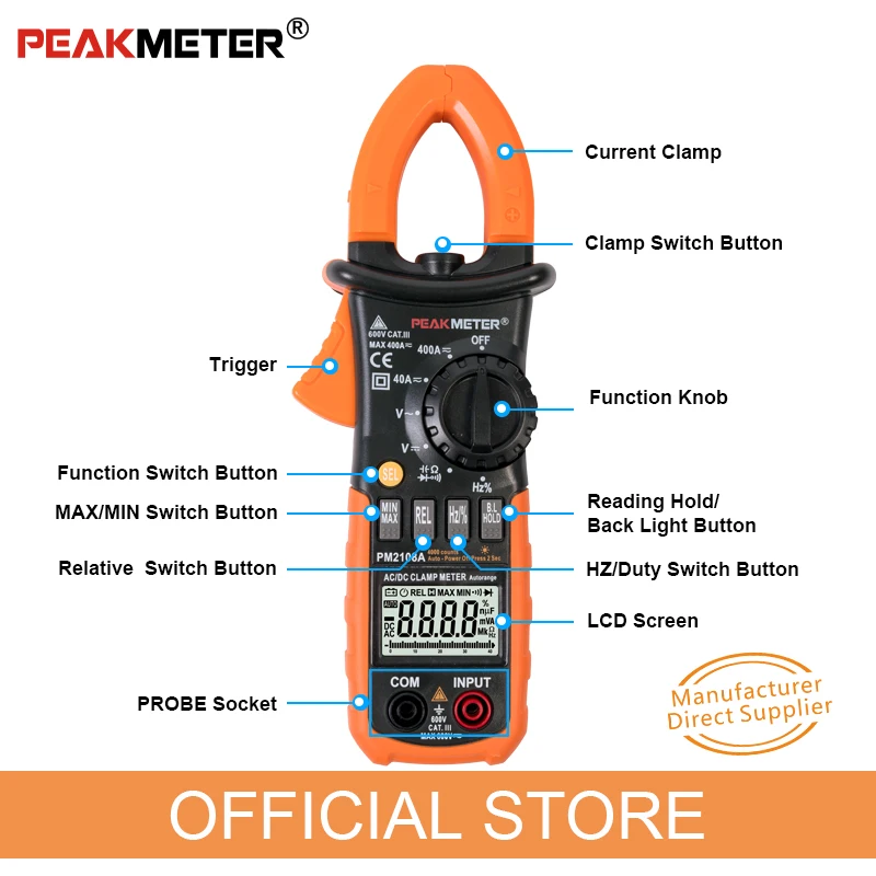 PEAKMETER PM2108AดิจิตอลAC DC Clamp Meter 4000 นับความถี่Capacitanceความต้านทานEarthเครื่องทดสอบมัลติมิเตอร์