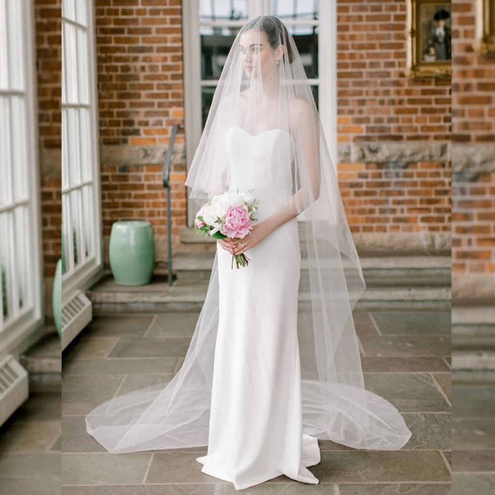 Velo de novia elegante de una sola capa, velo de novia largo y suave, accesorios de boda, chal de novia blanco