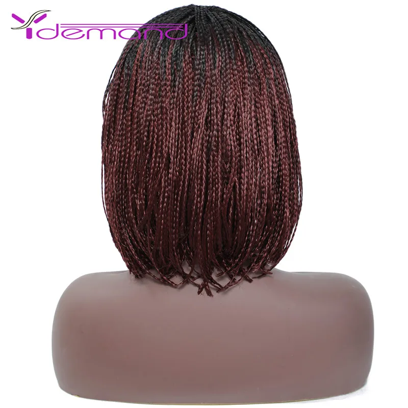 Y Demand Short Crochet Box Braided Bob Wig With Bangs Braided Hair For Black Women Heat Resistant African Synthetic BraidingWigs