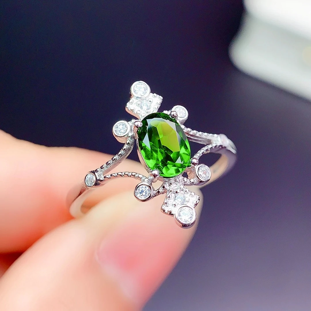 

CoLife Jewelry Vintage Silver Gemstone Ring for Party 5mm*7mm Natural Diopside Ring 925 Silver Chrome Diopside Jewelry