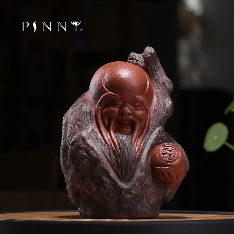 PINNY Purple Clay The God Of Longevity Tea Pet Statue People Ceramic Figurines Zi Sha Tea Ceremony Ornaments Home Decoration