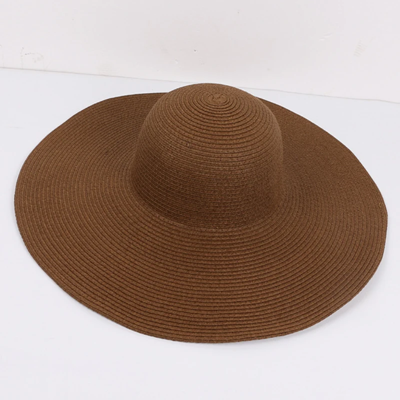 HT3062 Mode Große Große Breite Krempe Hut Solide Plain Floppy Strand Sonnenhut Packable Sommer Hüte für Frauen Dame Stroh hut Strand Kappe – Detail 14