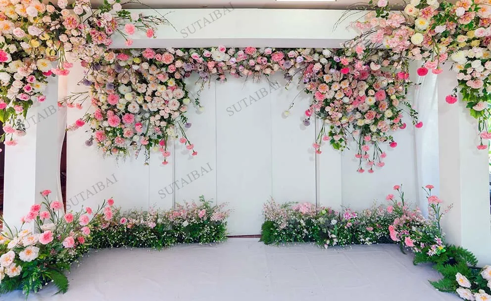 Wedding Pink Flower 3D Background Marriage Light Party Custom Vinyl Photography Backdrops Photocall Shoot for Photo Studio